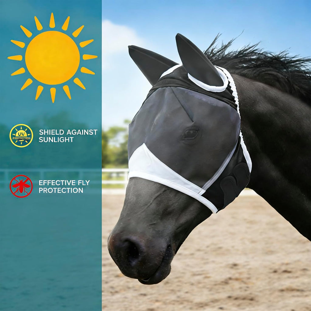 Fly Mask with Ears for Horses Soft Stretchy Mesh Horse Face Cover