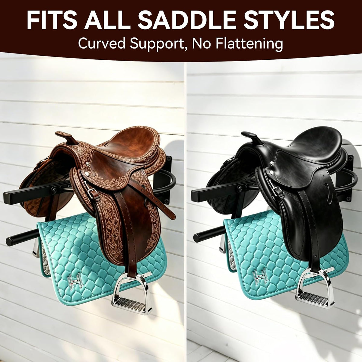 Saddle Rack with Pad Bar, Heavy-Duty Wall Mounted Horse Saddle Stand