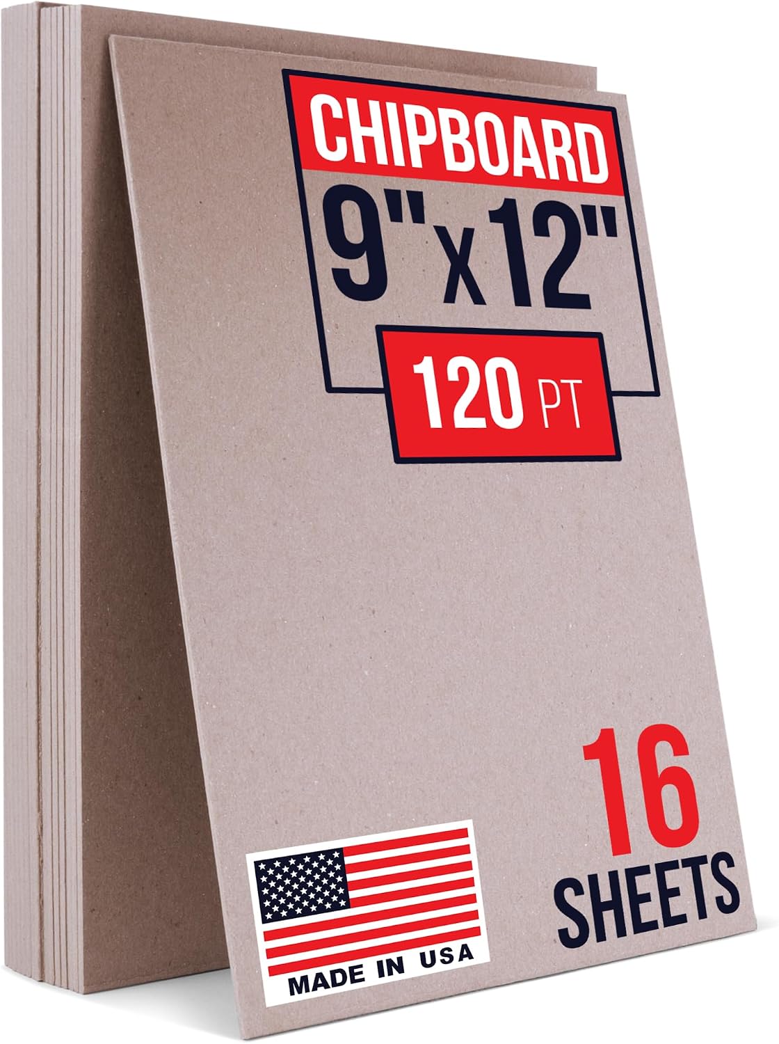 9" x 12" Kraft Pasted Chipboard Sheets, Extra-Thick 120 Pt, Bundle of 16