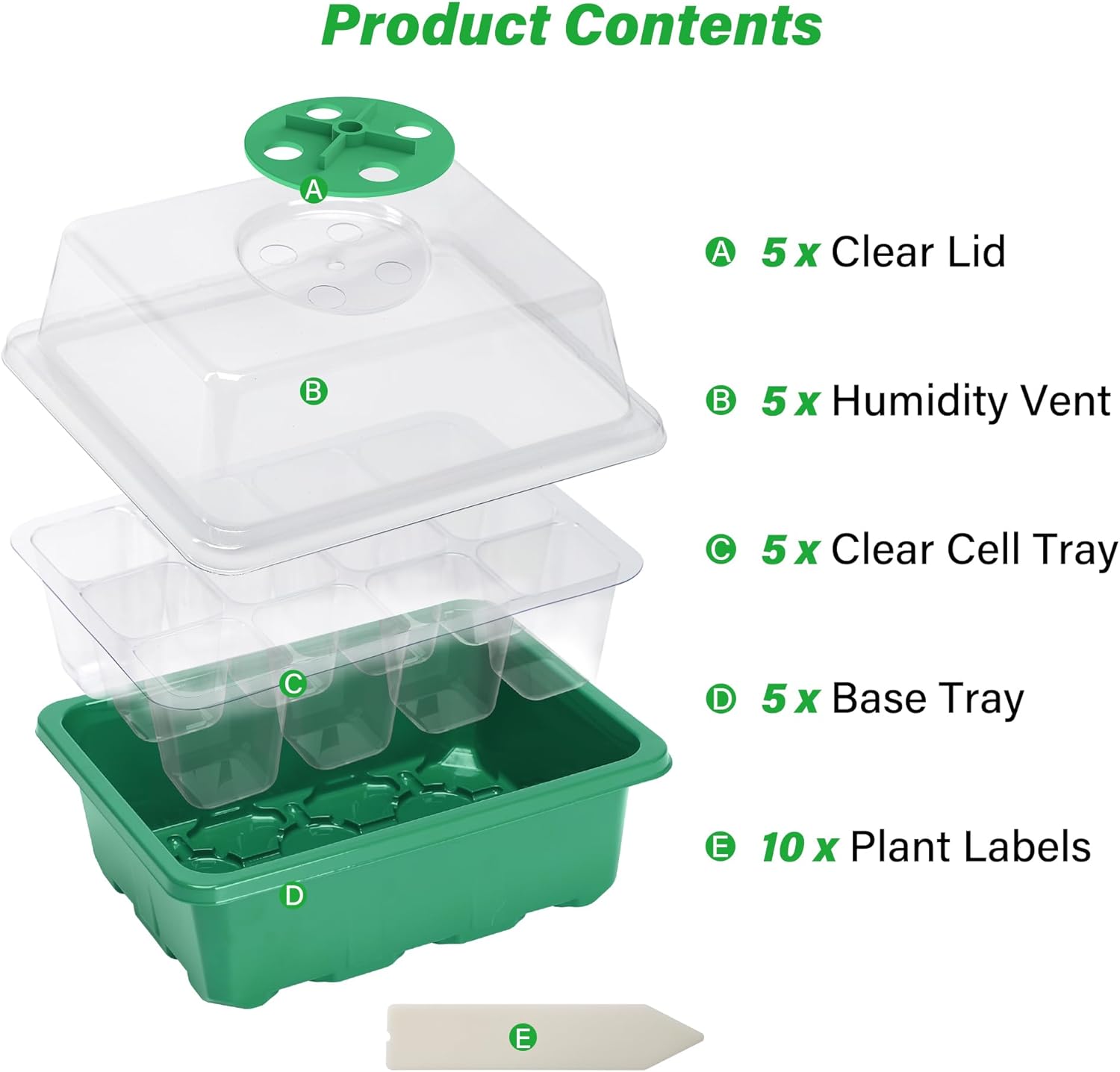 5-Pack Seed Starter Trays, Seed Starter Kit with Adjustable Humidity Dome and Base Indoor Greenhouse Mini Propagator