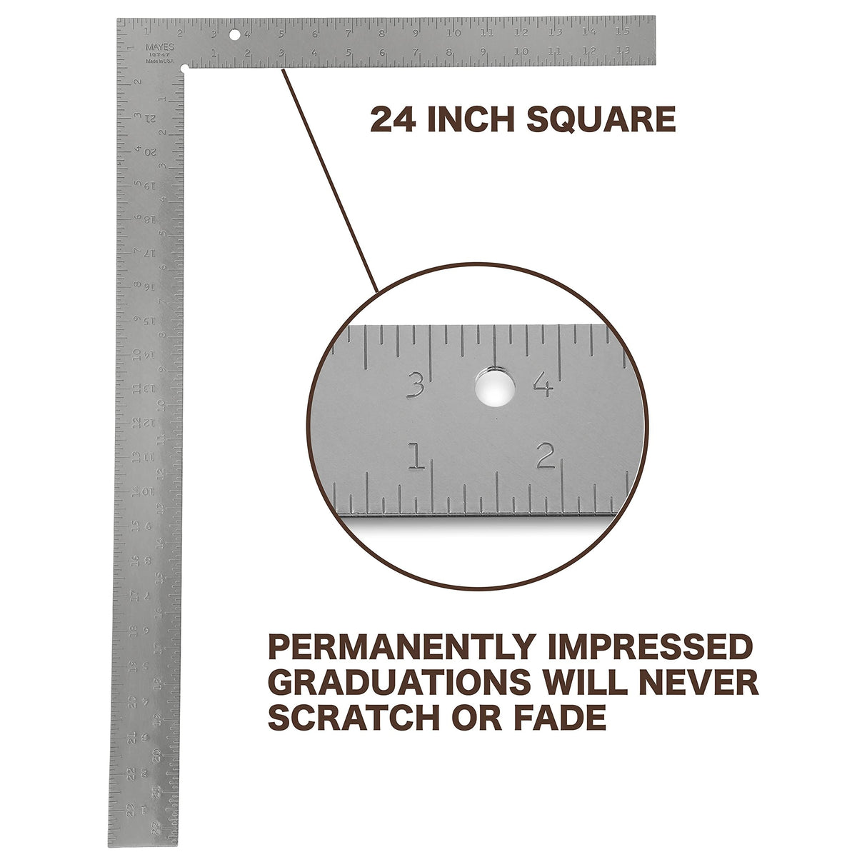Mayes 10747 Steel Framing Square Made in USA 16"x24" with Graduations