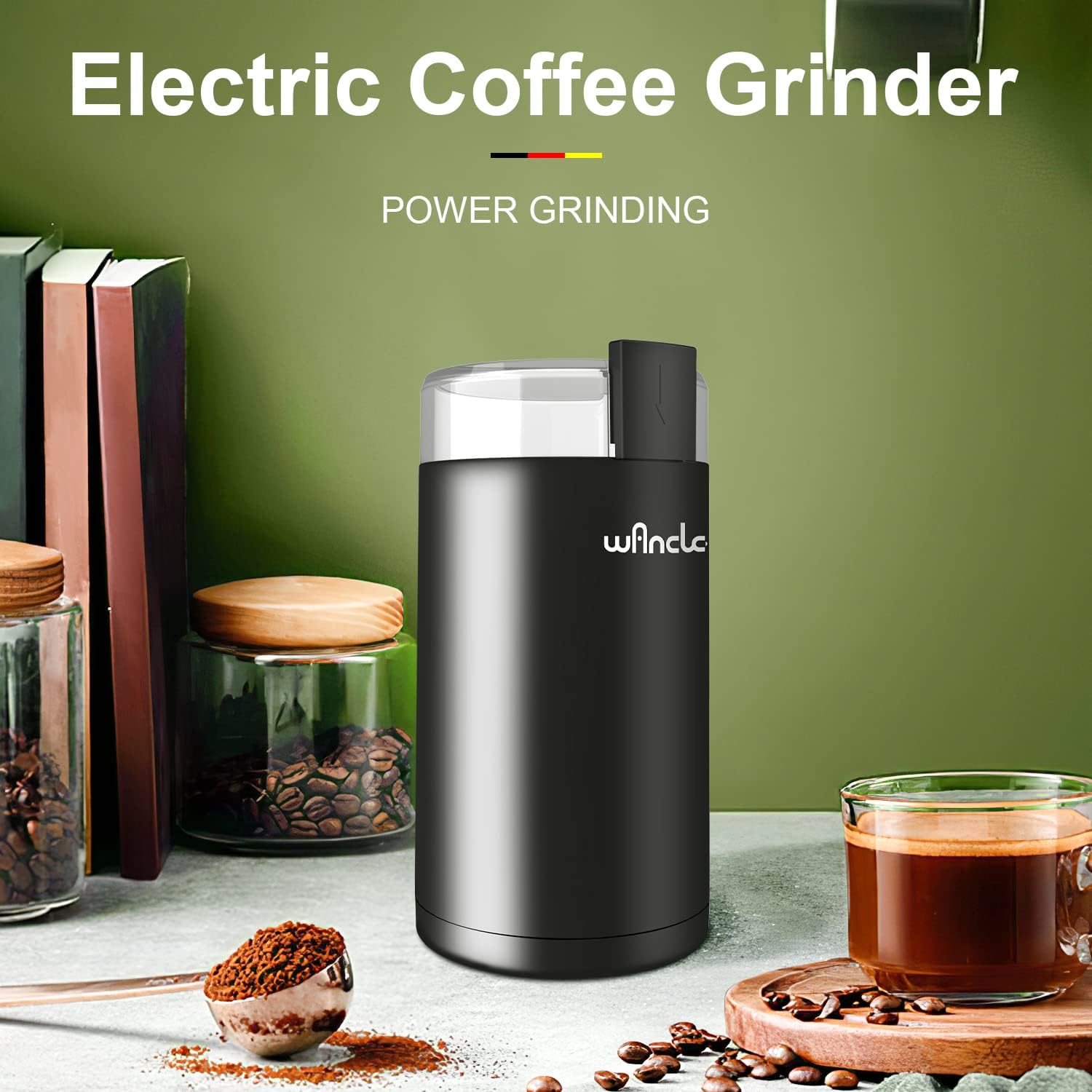 Electric Coffee Grinder, Spice Grinder, One Touch Coffee Mill for Beans, Spices and More, with Clean Brush Black