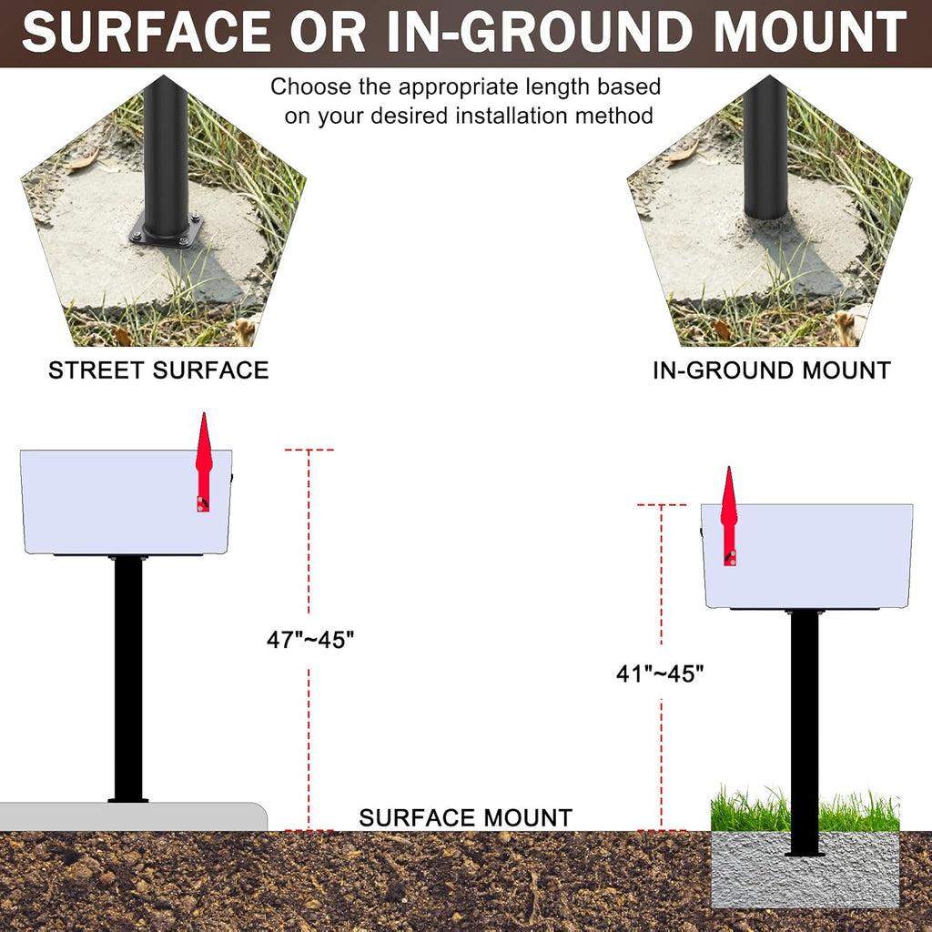 43" Mailbox Post with Mounting Bracket, Heavy Duty In-Ground Post for Outdoor Mailboxes, Compatible with Mail Boss