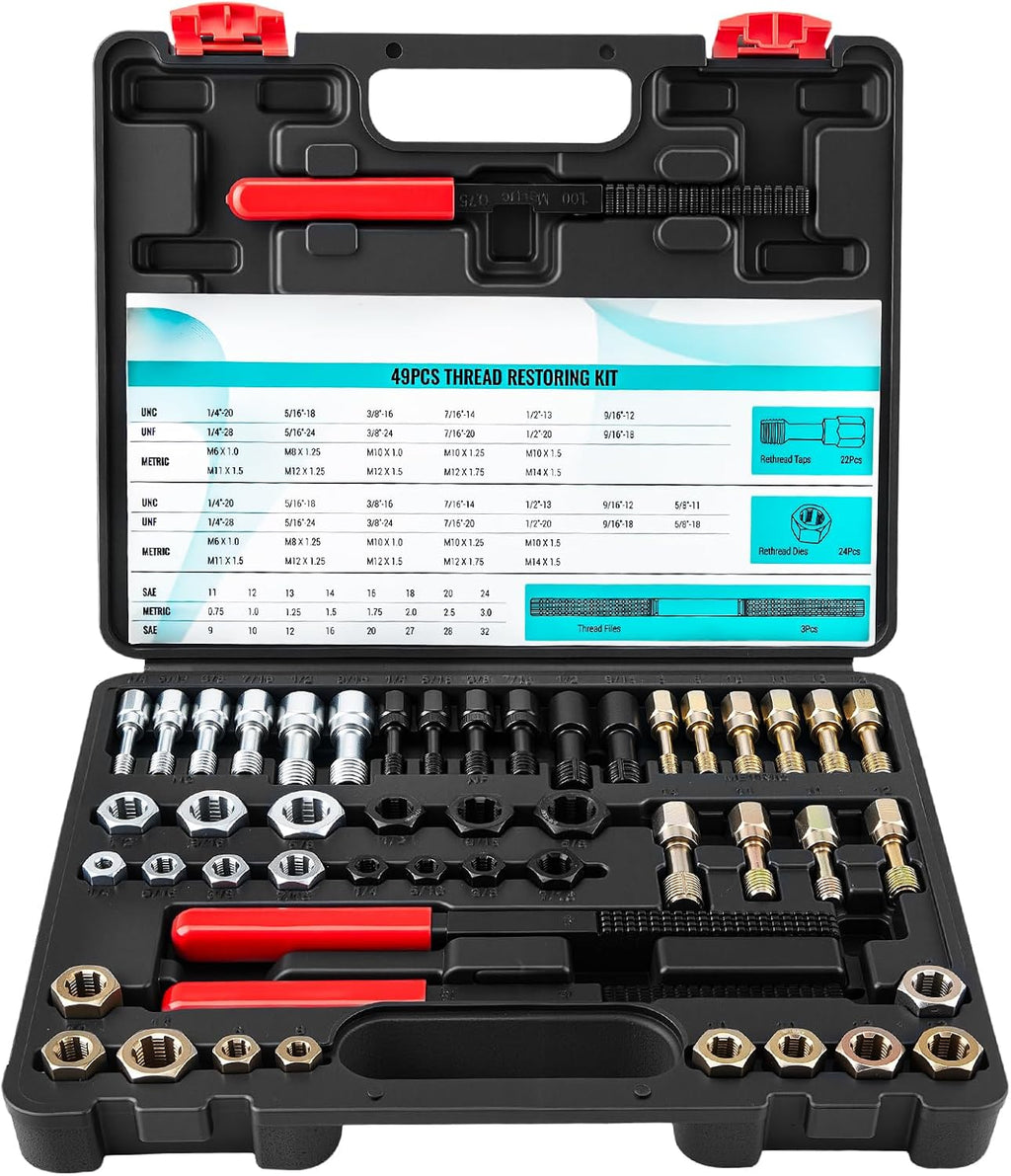 49PCS Thread Chaser Set, Metric SAE Thread Restorer Kit