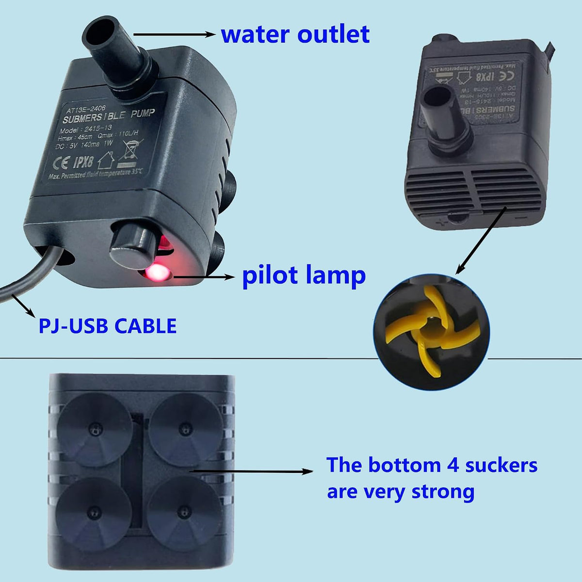 5V USB Mini Submersible Water Pump for Cat Fountain & Aquariums