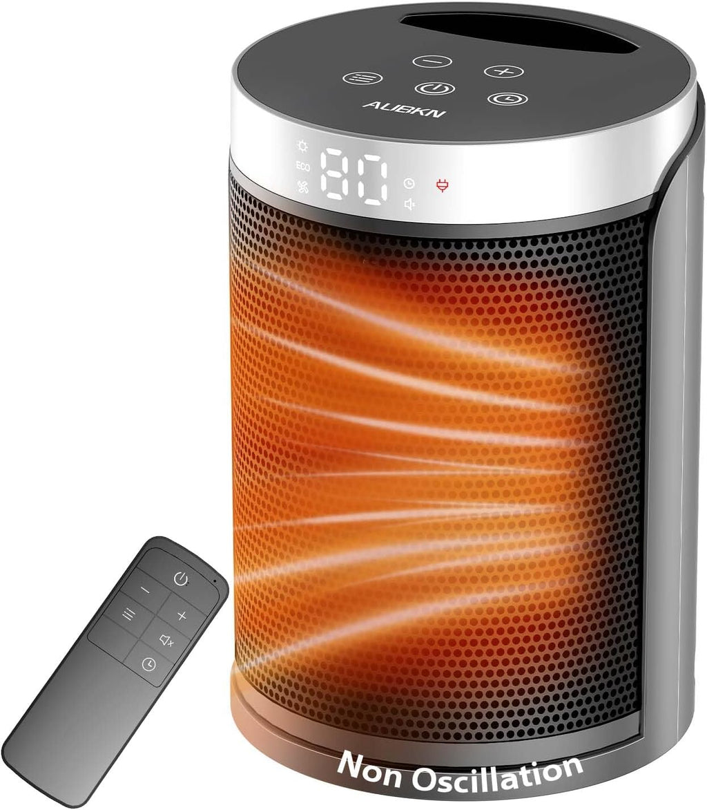 Space Heater, AUBKN Small Portable Electric Heaters for Indoor Use with Thermostat and Remote,12H Timer, 5 Mode