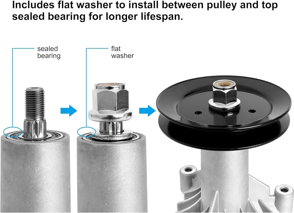 130794 Spindle 153535 Pulley Compatible with Craftsman Mower - Spindle Assembly with Pulley Compatible with Craftsman
