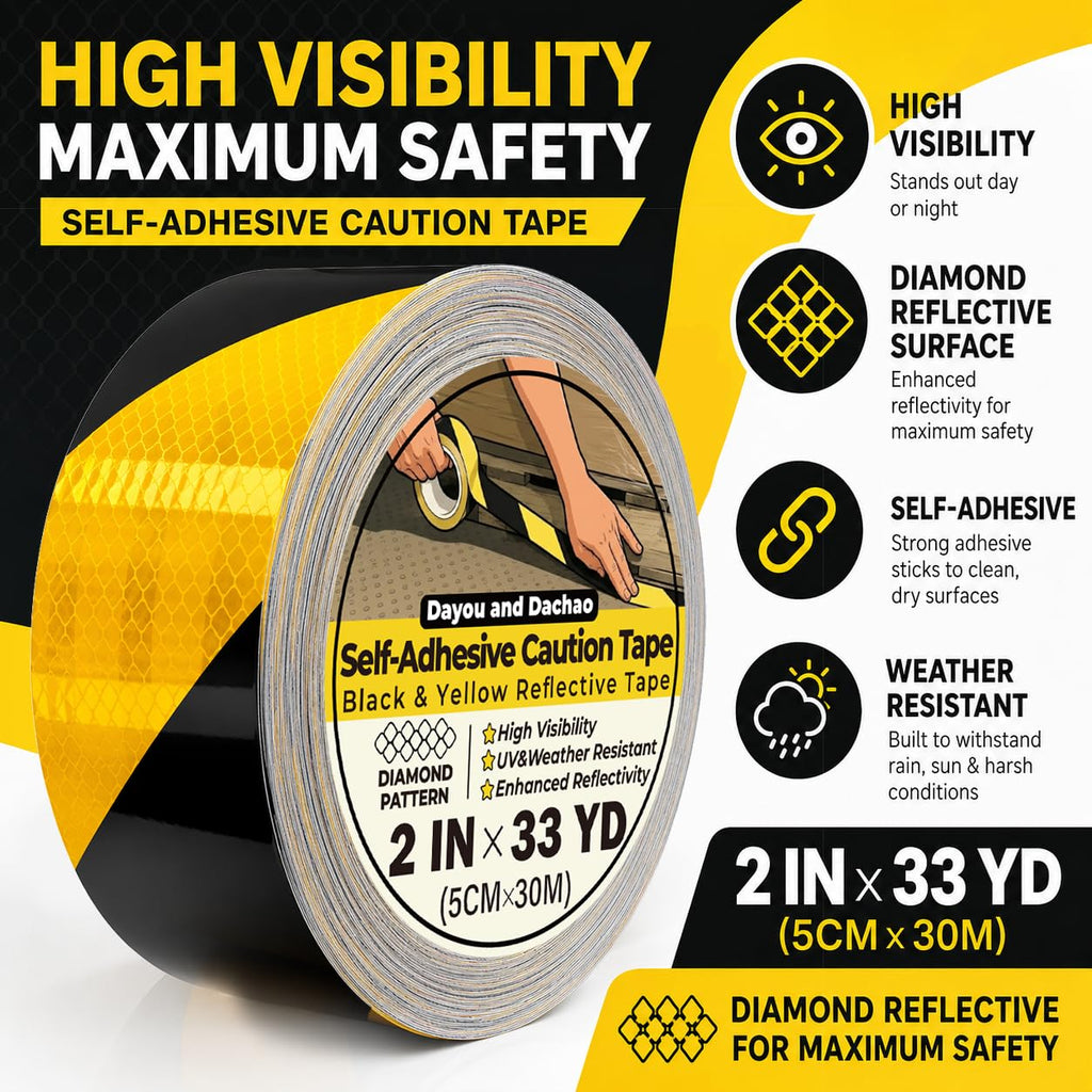 Black & Yellow Reflective Warning Tape (2 in x 33 YD)