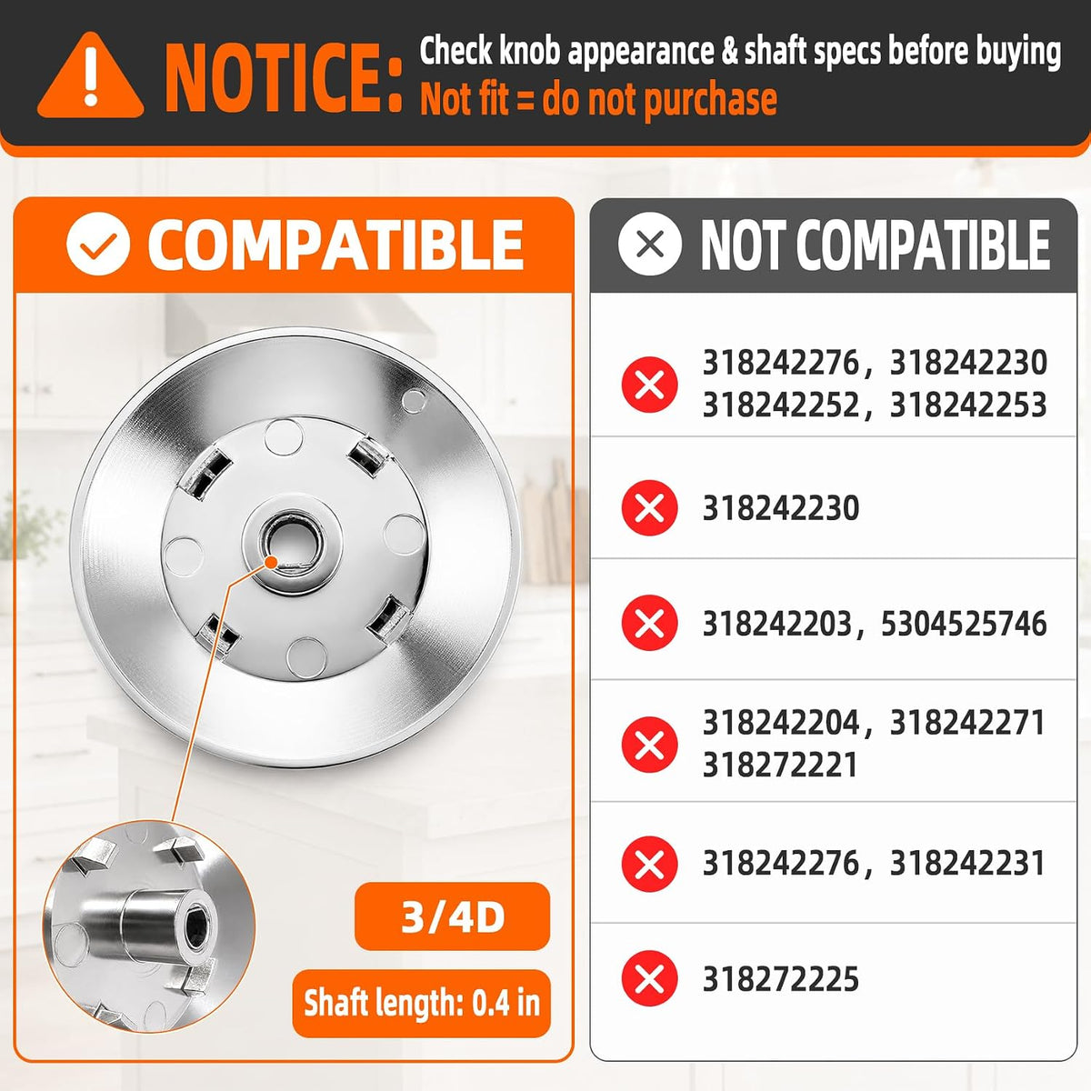 6 Pcs 318242275 Burner Control Knob for Electrolux Gas Cooktop Fits E30DF74TPSA E30GF74TPSA E36DF76TPSA E36GC76PPS E30GF74TPB Match Parts 3513943 AP5809411 PS9495232 EAP9495232