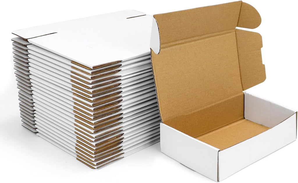 Shipping Boxes Set of 25, 8" x 6" x 2" White Corrugated Cardboard Box, Mailer Boxes for Packaging, Mailing