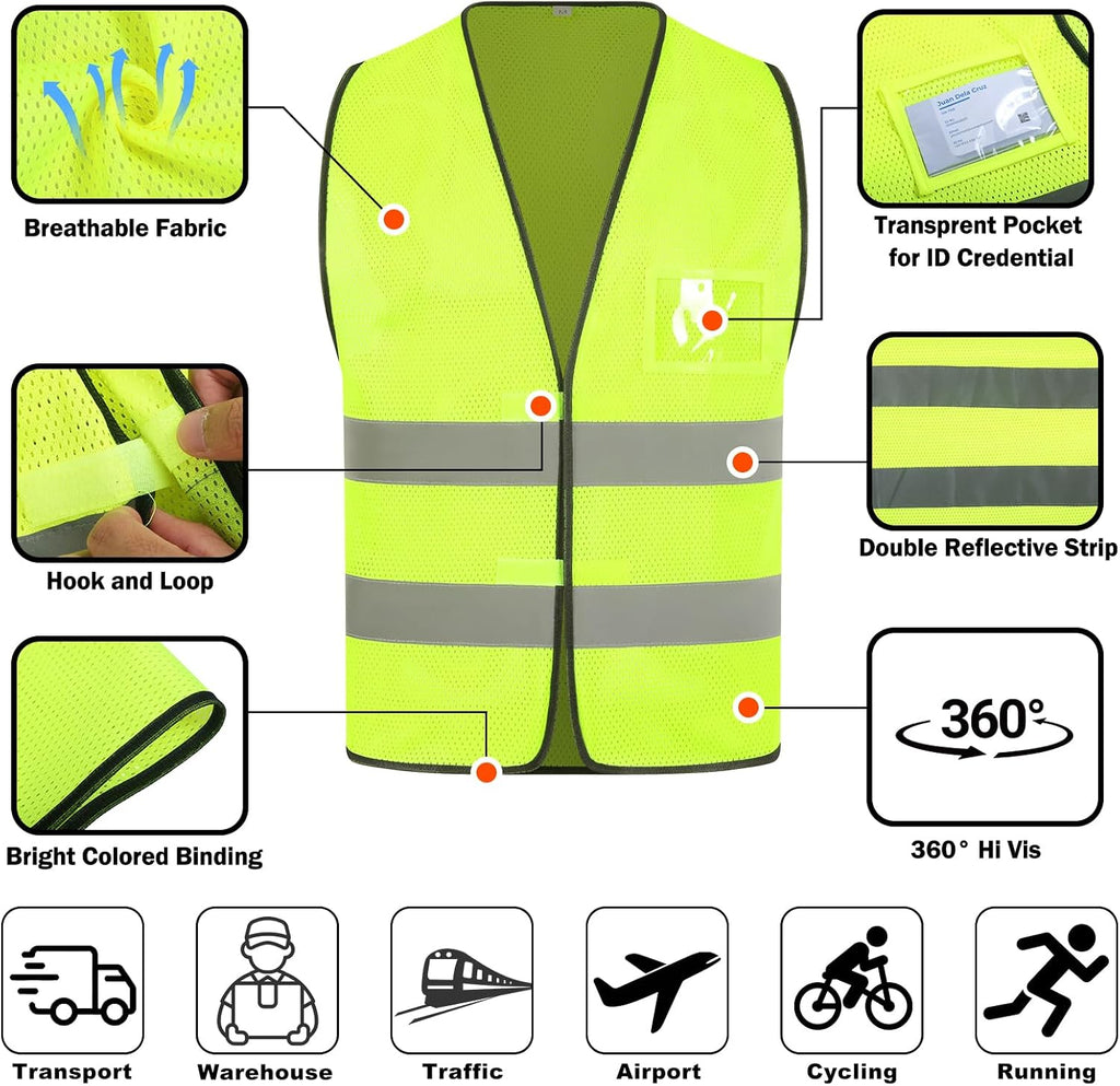 Reflective High Visibility Safety Vest for Men Women ANSI Class 2 Hi Vis Safety Vests Mesh Fabric Neon Work Jacket