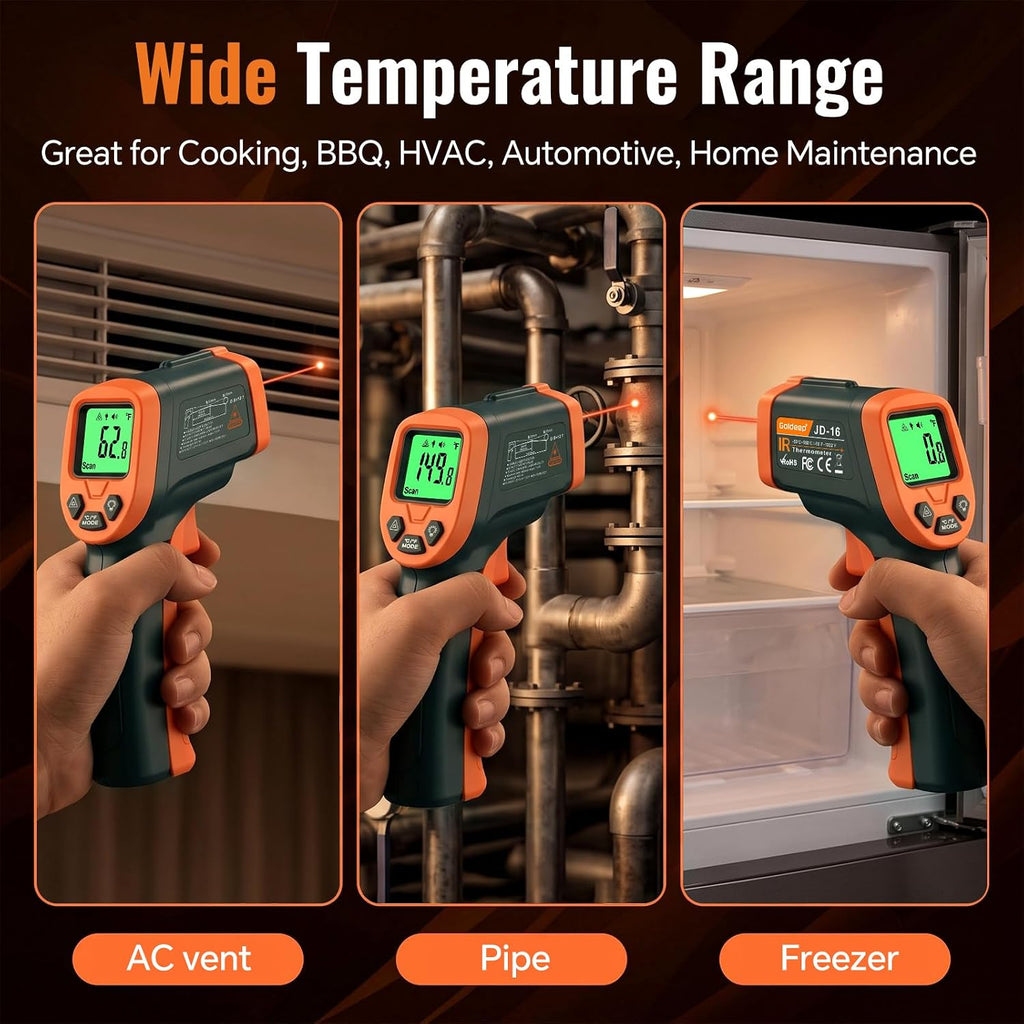 Infrared Thermometer Laser Temperature Gun, Adjustable Emissivity