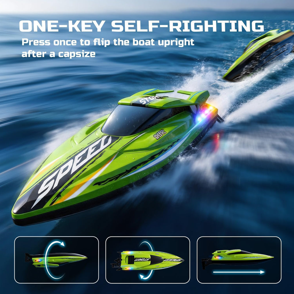 Fast Brushless RC Boat for Adults 40+KPH, 19" High Speed Racing Boat, 3S 2500mAh Li-po Battery, Self-Righting, 2.4GHz