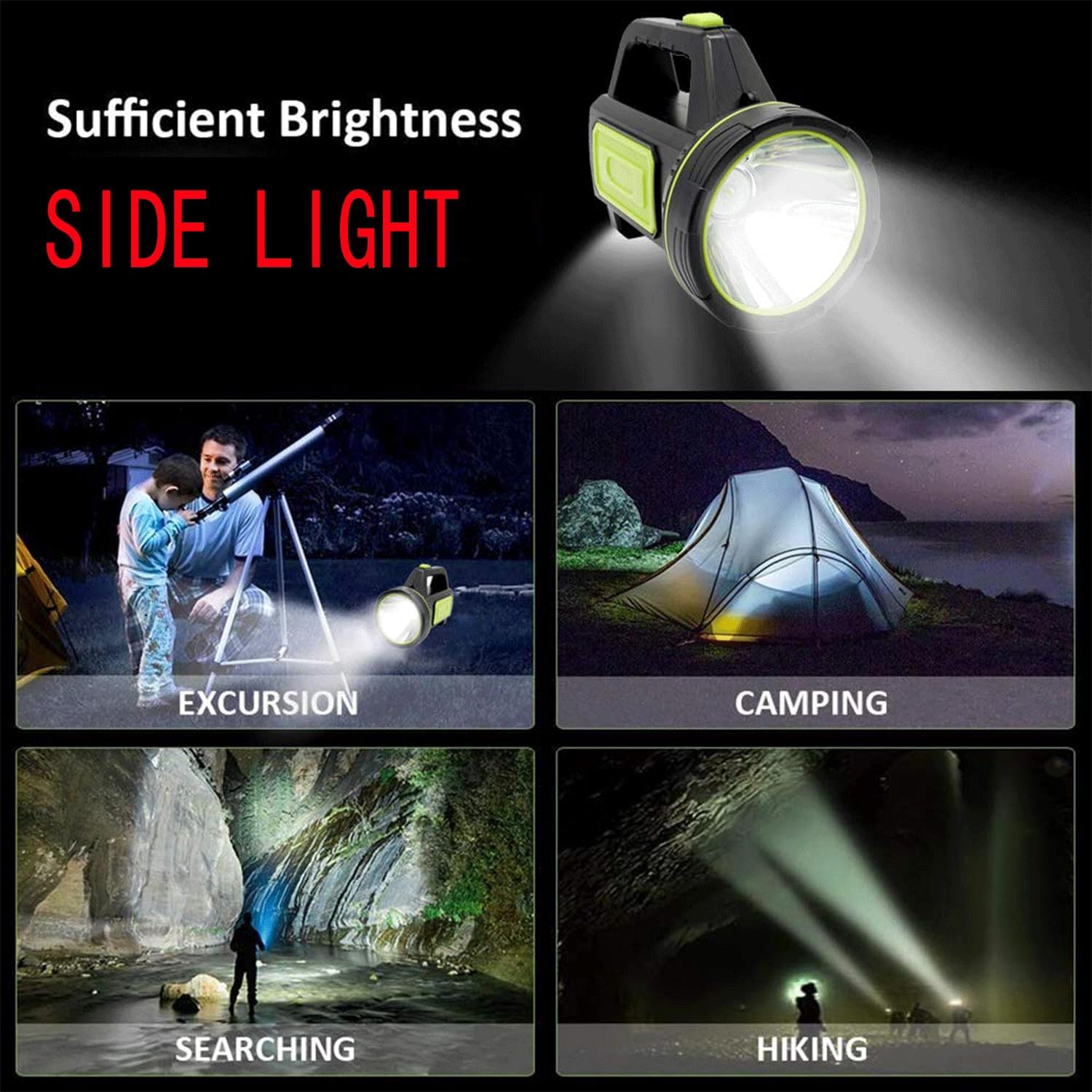 LED Searchlights Handheld Lantern, 13000LM 2 Modes USB Rechargeable LED Flashlights, High Power Outdoors Camping