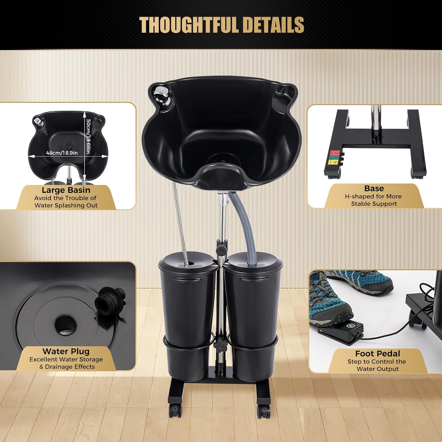 Portable Shampoo Bowl with Electric Pump Hair Washing Station | Dual-Bucket Design, with Electric Pump, Height