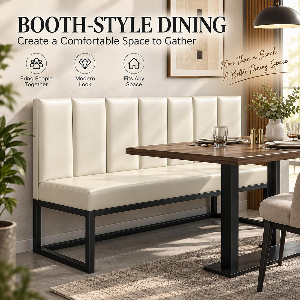 Restaurant Booth Seating, Upholstered Bench with Back, 35.4in
