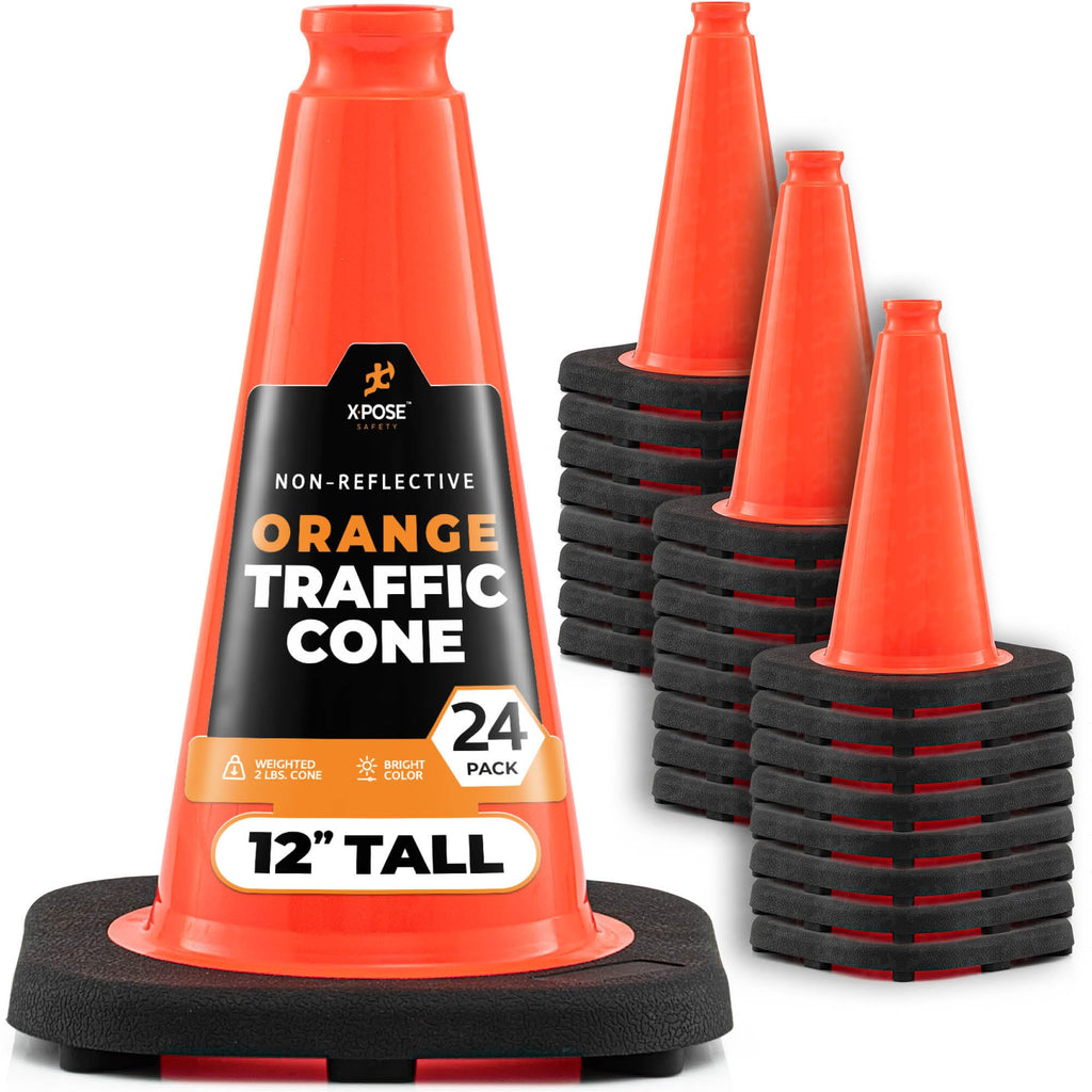 12 Inch Orange Traffic Cones, 24-Pack