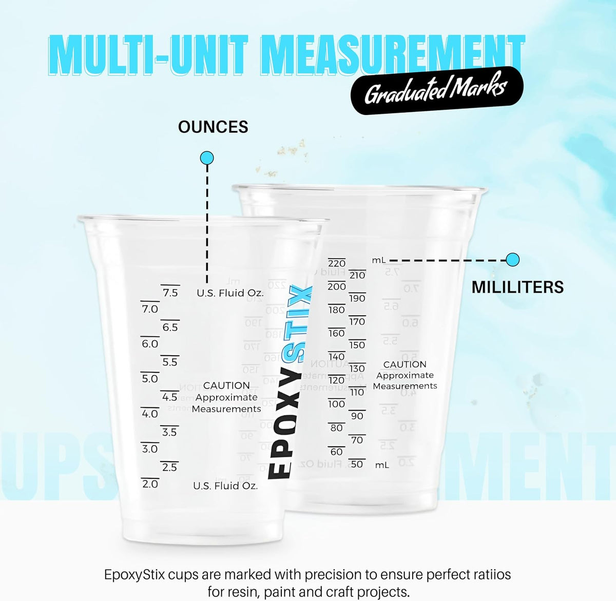 [Pack of 100] 10oz Disposable Graduated Measuring Cups for Mixing - Measurements in mL and Oz - Multipurpose Reusable