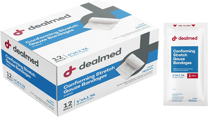 4" Sterile Conforming Stretch Gauze Bandages, 4.1 Yards Latex Free Stretched Dressing Wrap, Medical Non-Adherent