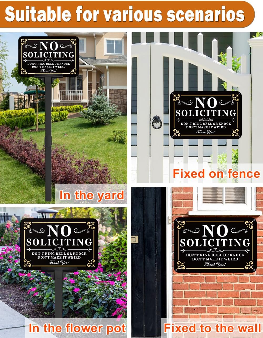 No Soliciting Sign for House with Stake - Adjustable Height - 12 x 8 Inch/37 Inch High - 50-mil Thick Aluminum -Metal