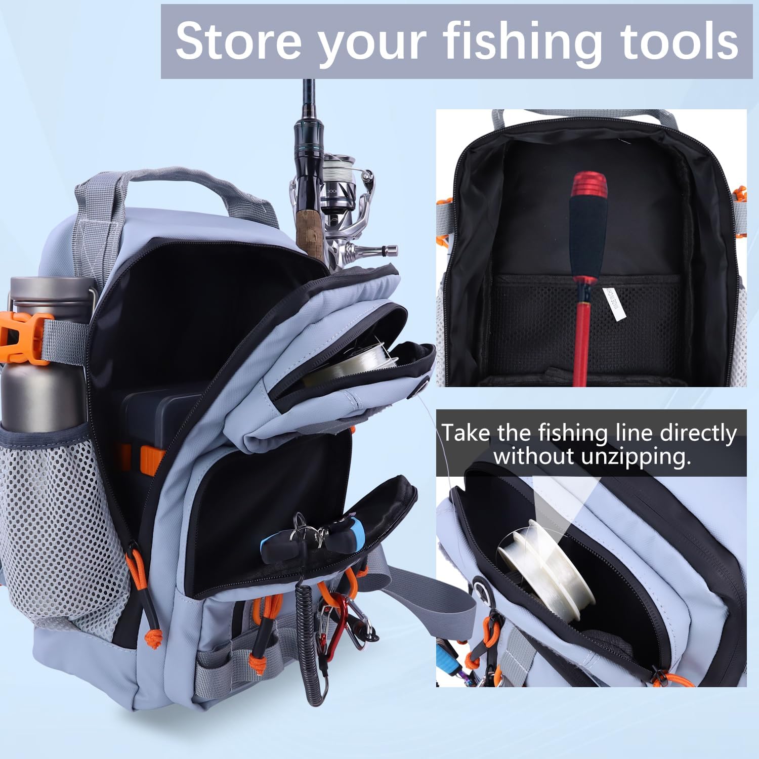 Fishing Backpack Tackle Storage Bag with 2 Tackle Boxes(Grey) | Lightweight Outdoor Water-Resistant Fishing Shoulder