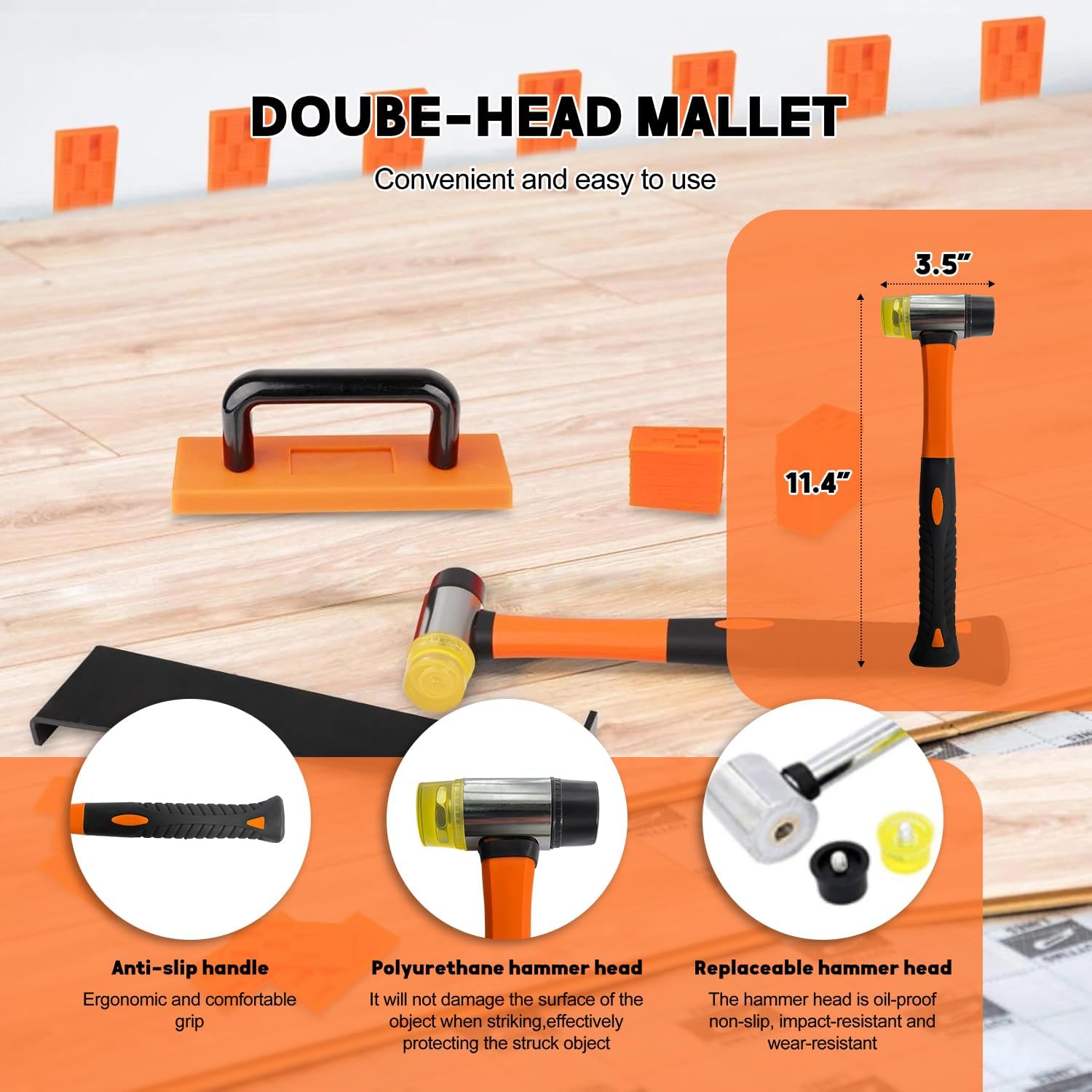 Laminate Flooring Tools, 65-Piece Wood Flooring Installation Kit with Double-Faced Rubber Mallet, 10” Contour Gauge