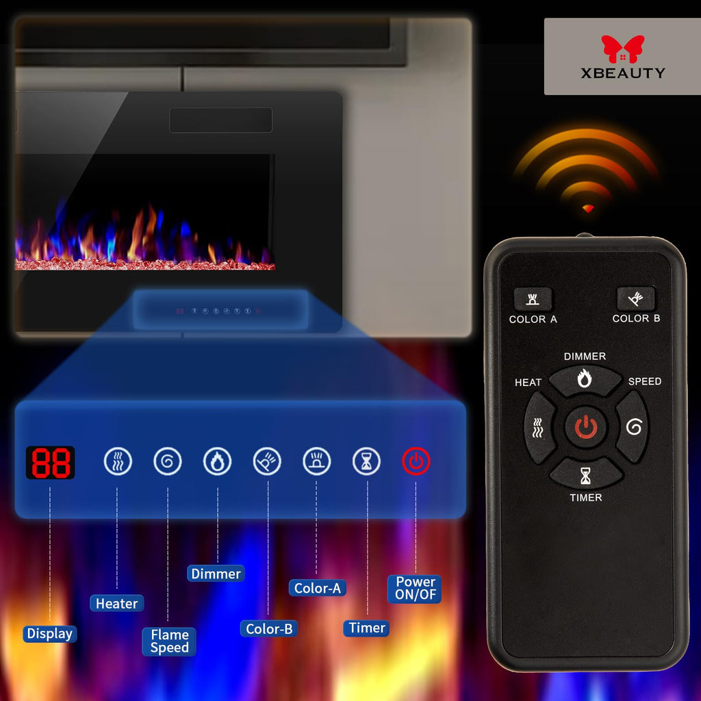 60 inch Electric Fireplace Recessed and Wall Mounted Insert