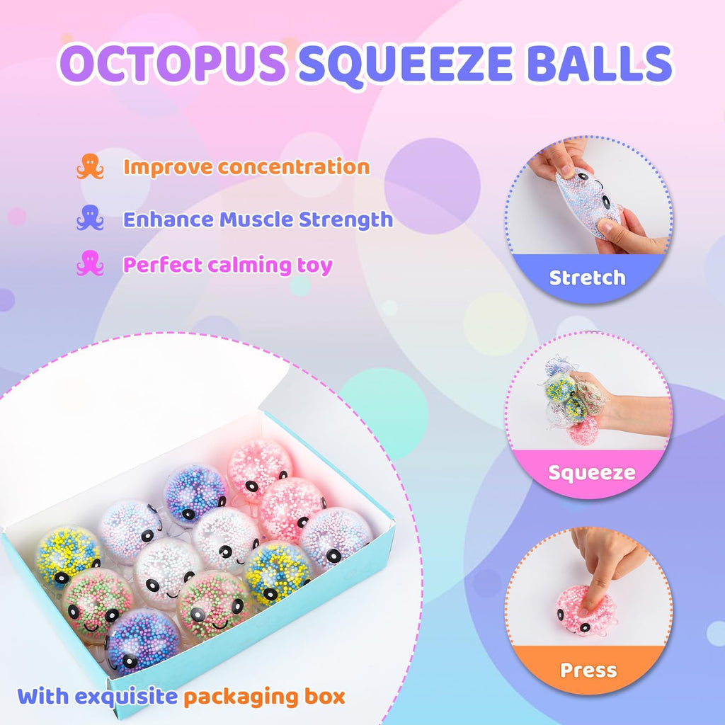 12 Pack Fidget Stress Balls for Adults, Cute Octopus Stress Ball | Stress Sensory Stress Ball, Bulk Squishy Squeeze