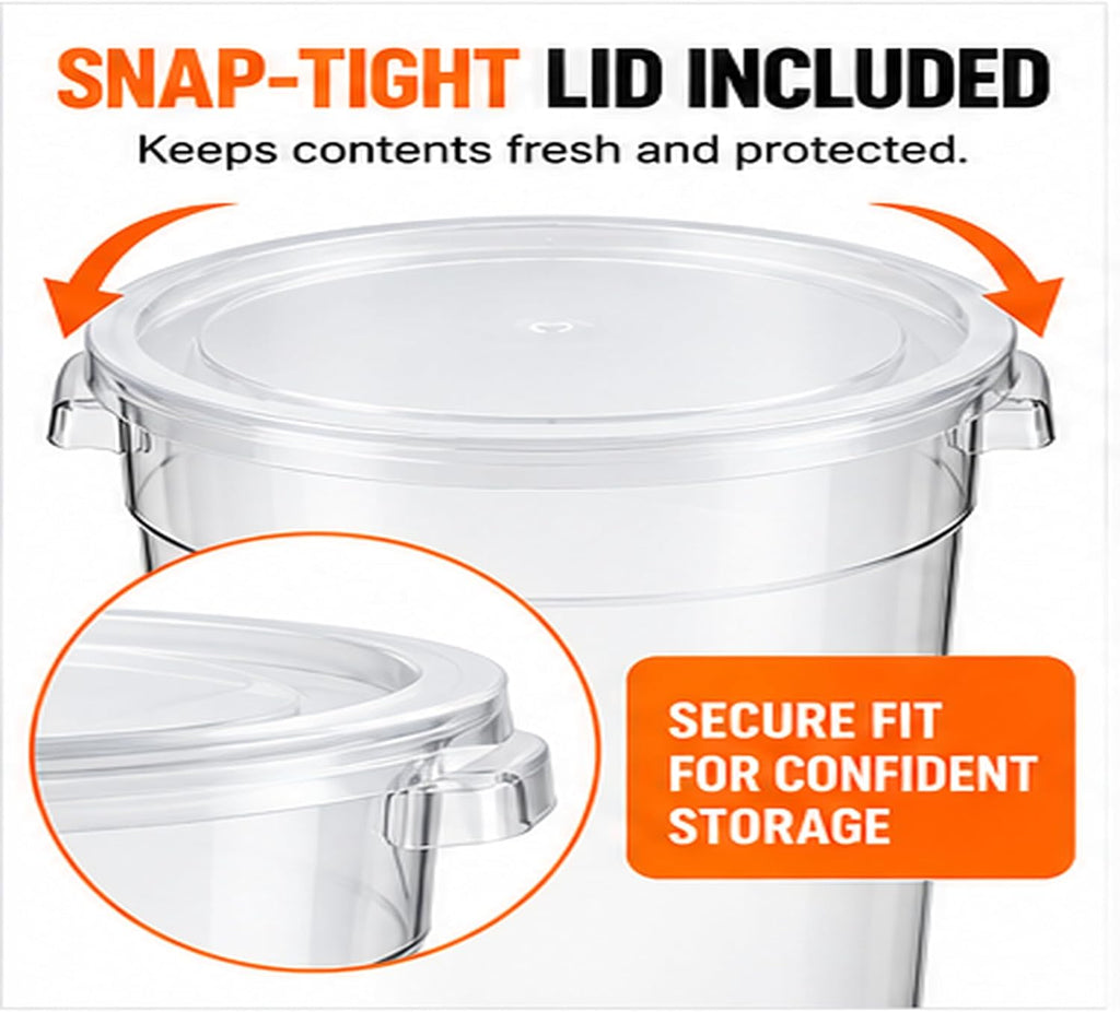 12 Qt Commercial Food Storage Container with Lid – Clear Polycarbonate Round Container, Stackable, NSF-Style
