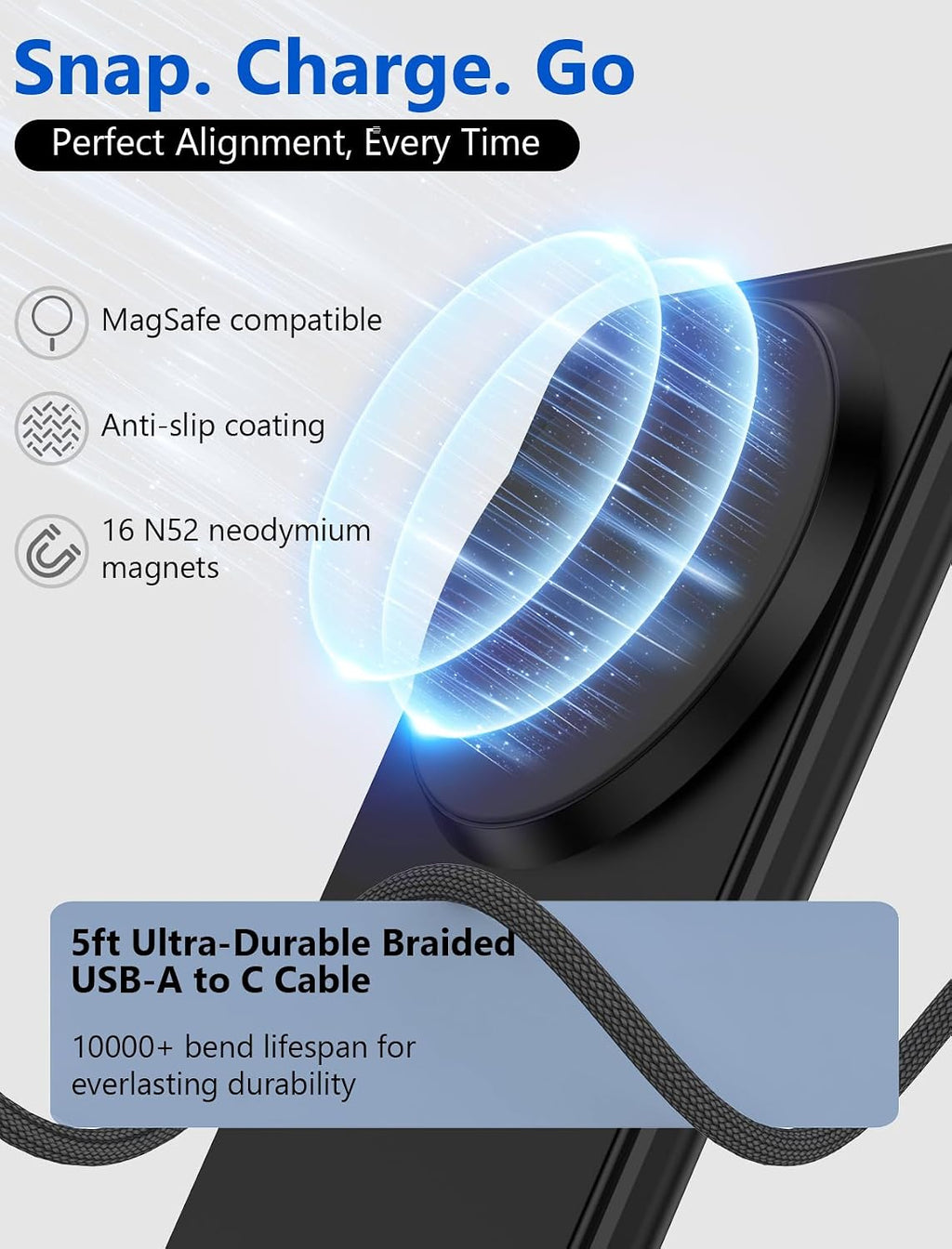 Mag.Safe Charger - Fast Magnetic Wireless Charger for iPhone 12-17 Series | Black for iPhone Charger Stand