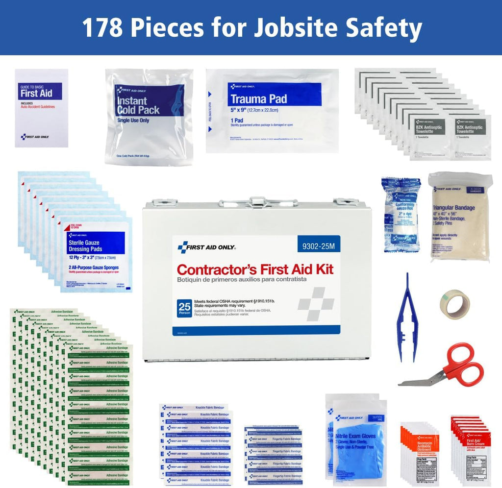 9302-25M 25-Person Contractor's First Aid Kit for Home Renovation, Job Sites, and Construction Vehicles, 178 Pieces