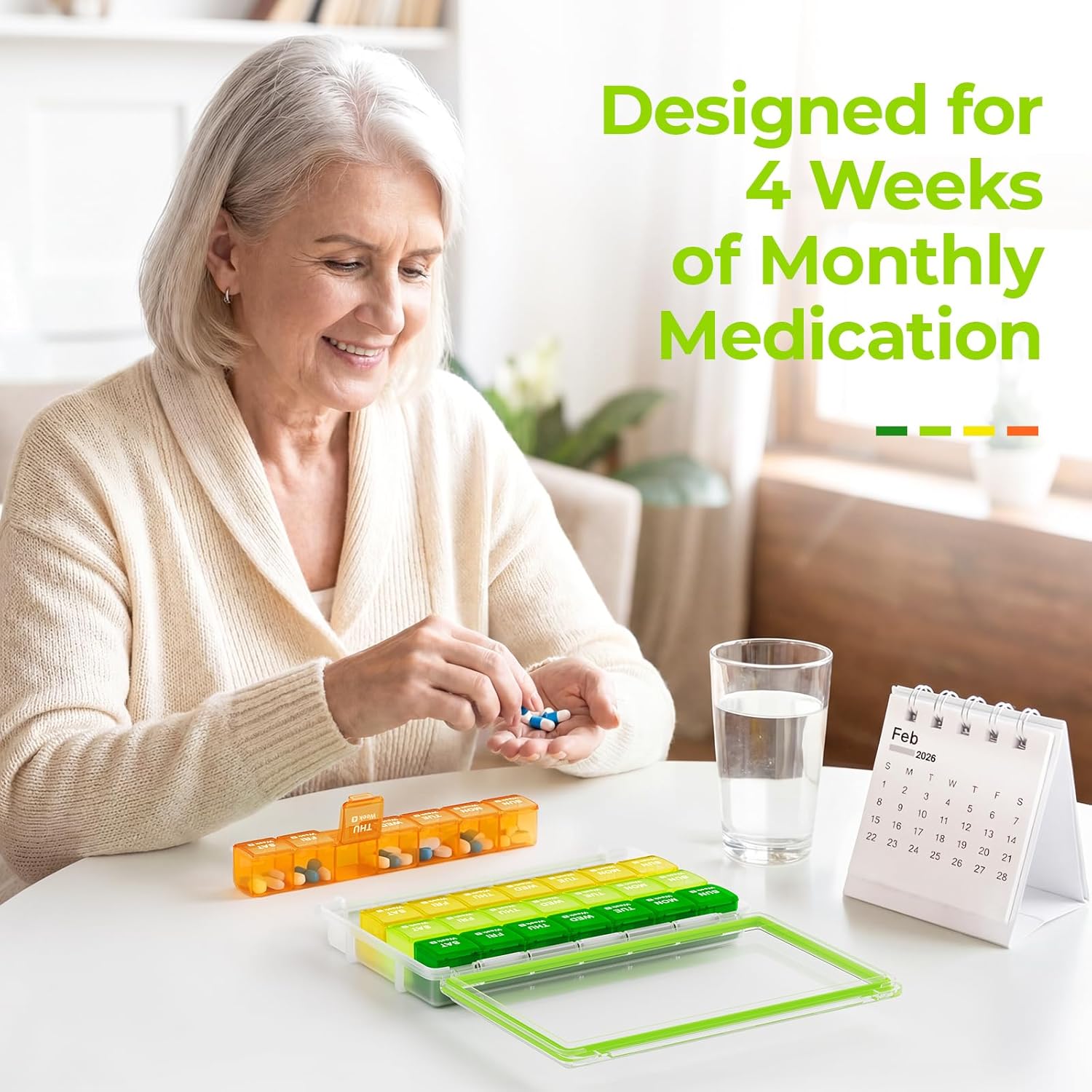 Moisture-Proof Monthly Pill Organizer, Large 28 Days Pill Box Case with Removable 4 Weeks Medication Organizer Rows