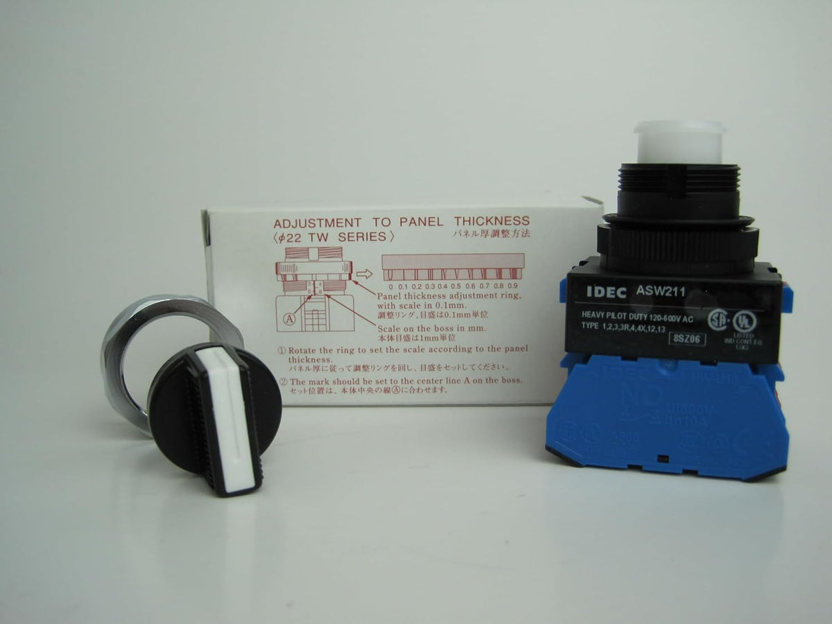 IDEC ASW211 1 NO - 1 NC Contacts, 2 Position, 22 MM Diameter, KNOB Operator, MAINTAINED, SELECTOR Switch, TW Series