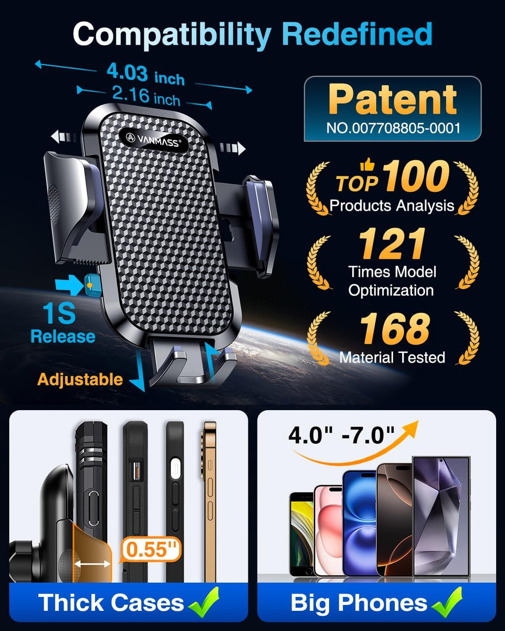 Car Phone Holder 2026 Ultimate Military-Grade Strongest Suction & Clip Windshield Dashboard【Newest Best Strongest】