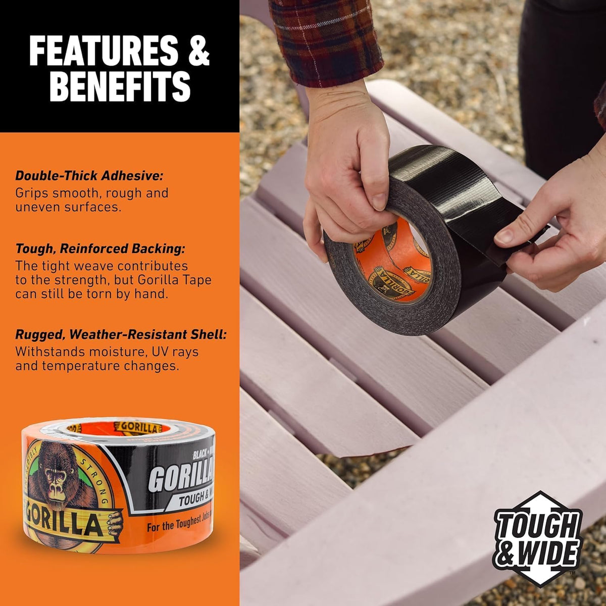 6003001 Tough & Wide Duct Tape, 30yd, Black
