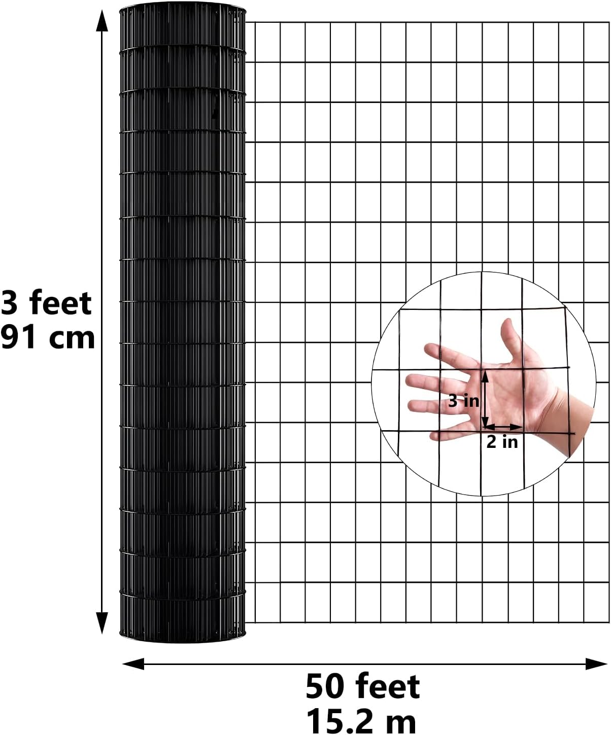 3ft x 50ft Black Vinyl Coated Welded Wire Fence