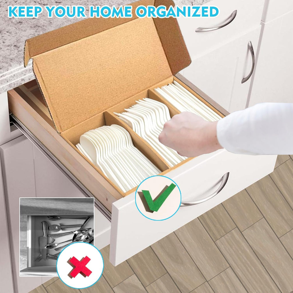 250 Count Compostable Disposable Non Plastic Silverware, Heavy Duty Biodegradable Forks Spoons Knives Cutlery Set