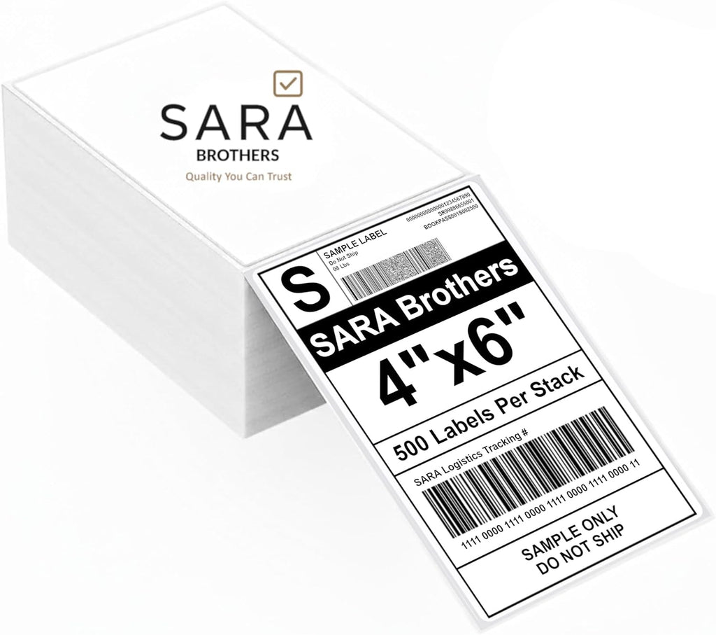 SARA Brothers 4x6 Direct Thermal Shipping Labels, Pack of 500 (1 Fanfold Stack), Commercial Grade, Waterproof