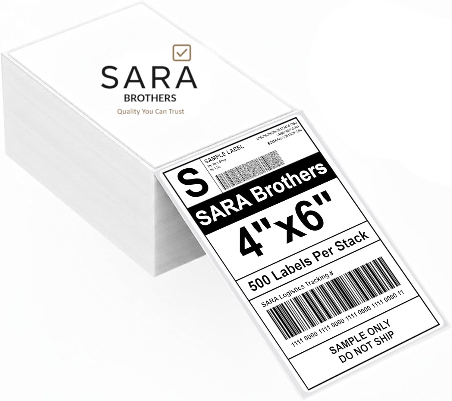 SARA Brothers 4x6 Direct Thermal Shipping Labels, Pack of 500 (1 Fanfold Stack), Commercial Grade, Waterproof