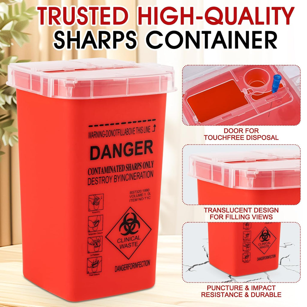 1 Quart (3-Pack) Sharps Container for Home Use, Needle Disposal Containers | Biohazard Containers, Syringe Disposal