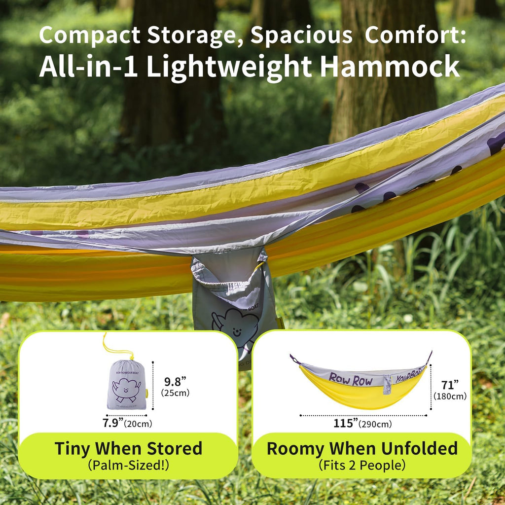 Double Camping Hammock with Tree Straps | 450lbs Capacity, with Attached Carry Bag,Camping Essentials Gear, Perfect