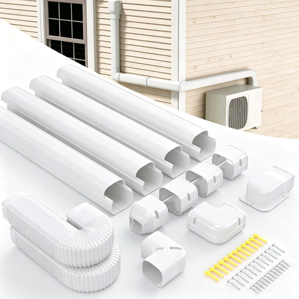 4" 17Ft Mini Split Line Set Cover, Easy Install PVC Line Hide Kit | Decorative Weather Protection UV-proof PP Lineset