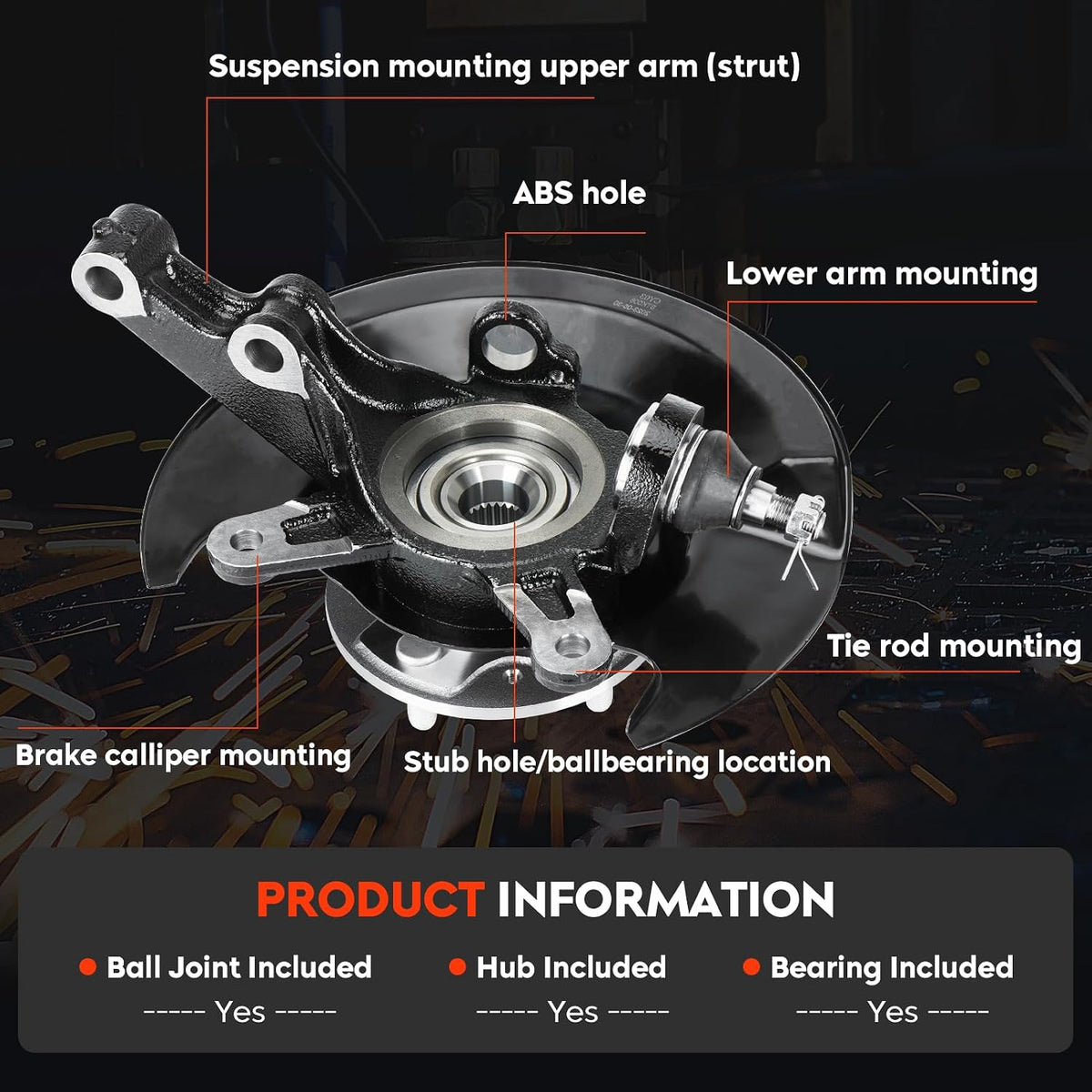 Front Left Steering Knuckle & Wheel Bearing Hub Assembly for Honda Civic 2003 2004 2005 1.7L L4 Without Si Model, 698-495 698495 51215S5AJ30 45255S01A00 44600S5DA00, Driver Side