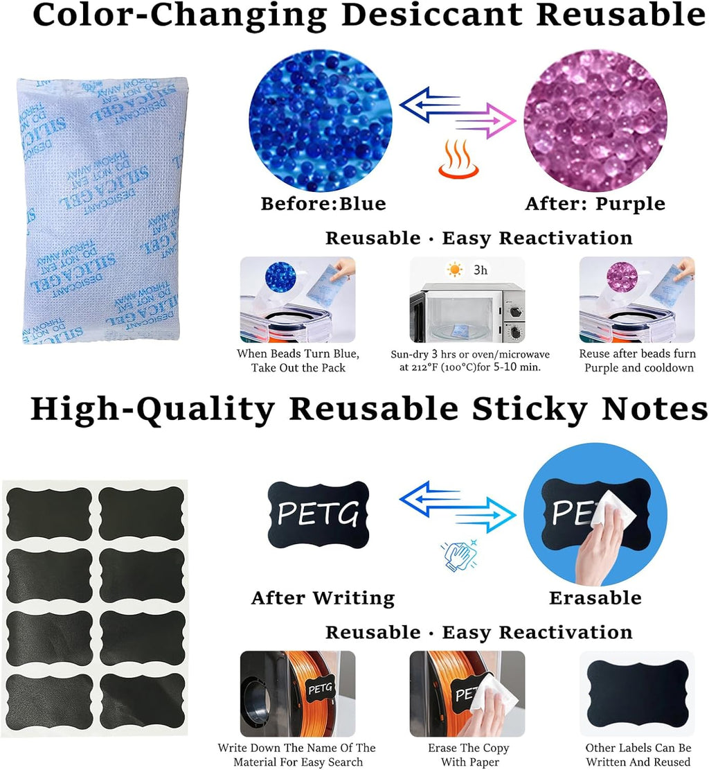 Filament Storage Box 4 Pack 4L Airtight with Desiccant for 3D Printer | 17-piece kit keeps filaments dry: 4 airtight