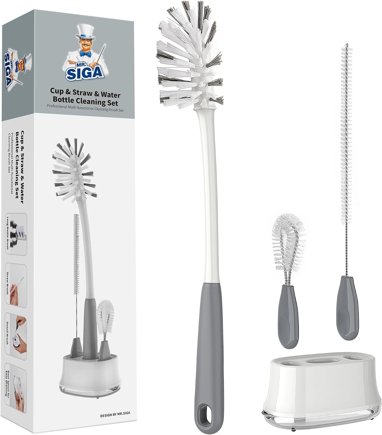 Water Bottle Brush Cleaning Set with Storage Holder | Bottle brush with stand, cleaning brushes for tumblers, baby