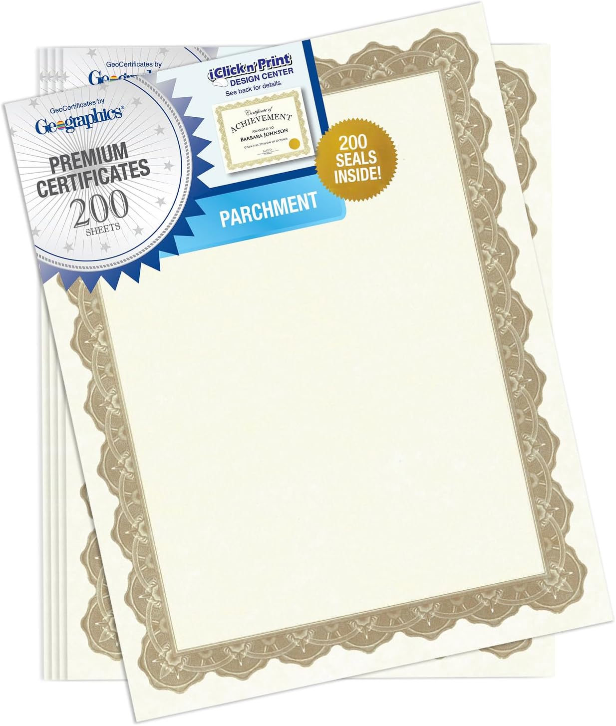 Optima Gold Blank Award Certificate Paper - Gold Foil Seals, Pack of 200-8.5 x 11