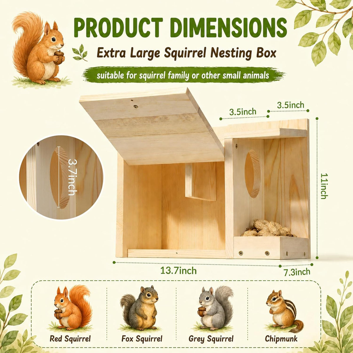 Large Squirrel House for Outside, Squirrel Nesting Box with Squirrel Feeder