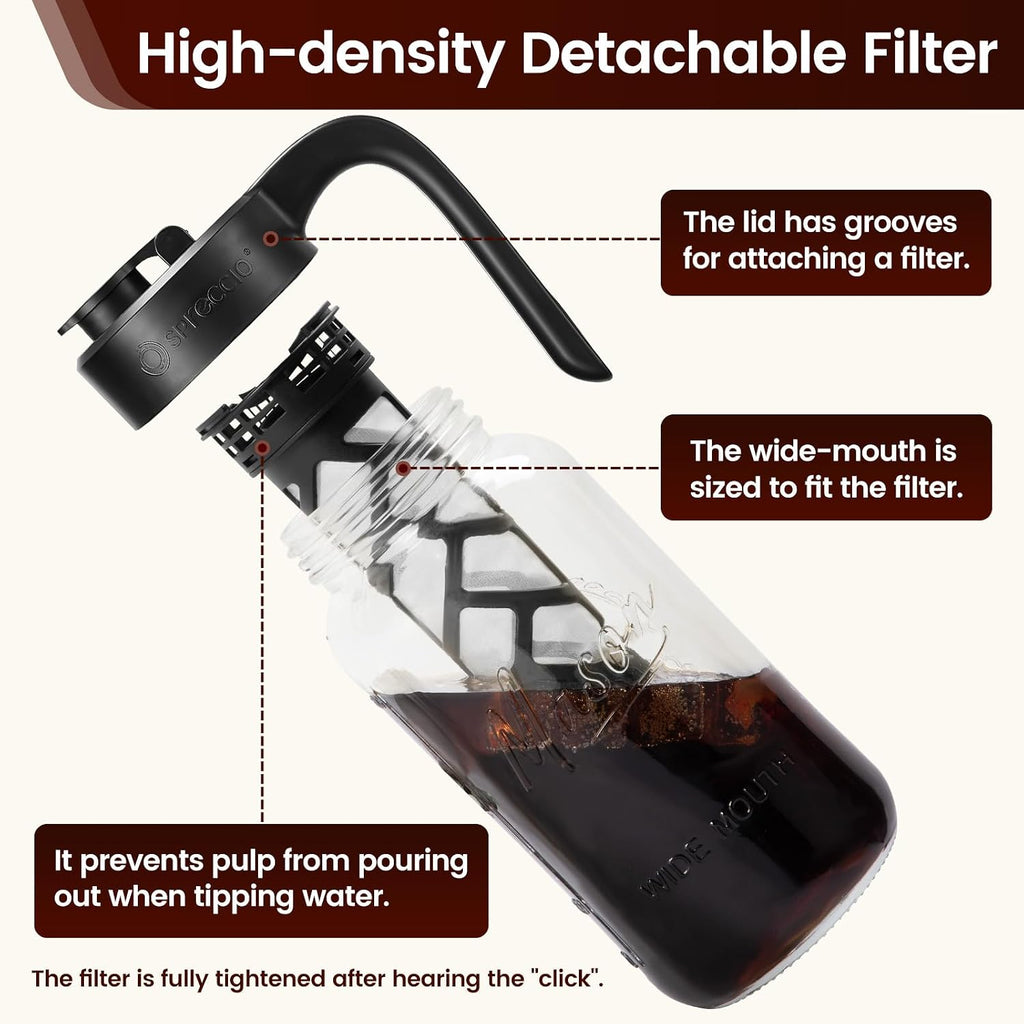 Cold Brew Coffee Maker Glass, 64 oz Mason Jar Pitcher | Airtight, Leakproof, Fridge Safe, Dishwasher Safety