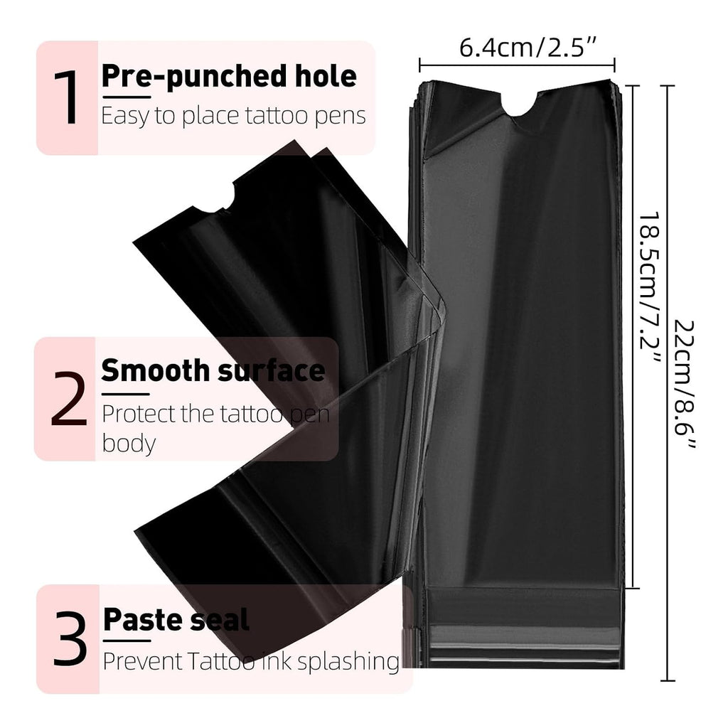 100pcs Tattoo Pen Covers, Sealable Pen Sleeves, with 4pcs Tattoo Grip Wraps Self-Adhesiive Tapes, Extral Large