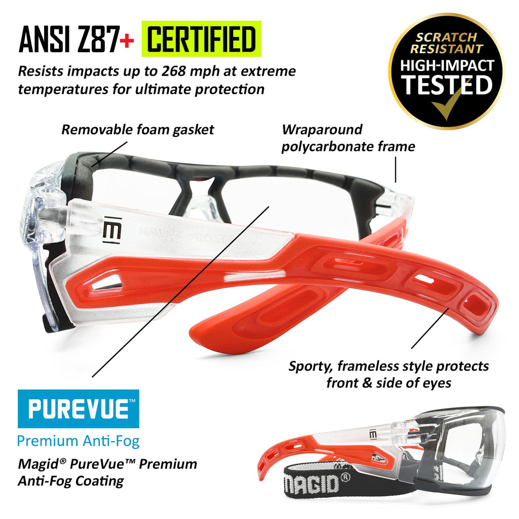 AcuSpex Frameless Clear Safety Glasses, 12 Pairs, TurboDry Strap, ESX4020